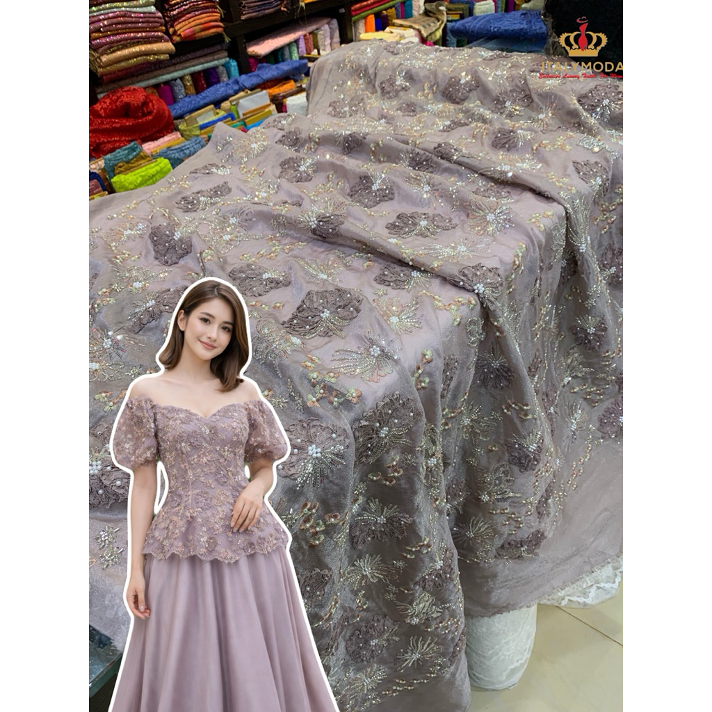 Bahan Kain Organza Bordir 3D Payet/Bahan Kain organza payet 3D