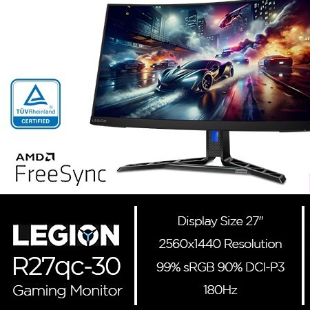 LENOVO R27QC-30 27 Inch VA CURVE 180Hz QHD 2K 1440p 0.5ms Gaming Monitor