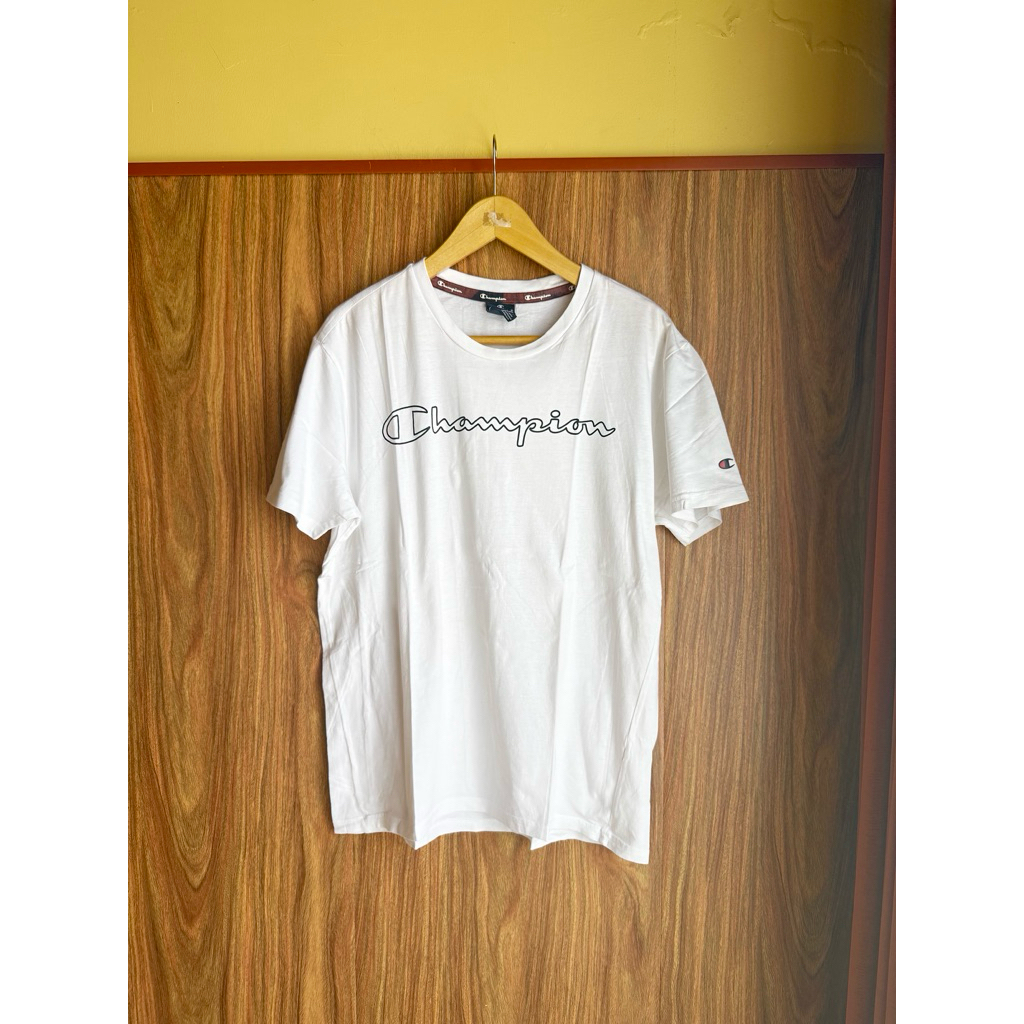 Baju Kaos Champion Script Putih Second
