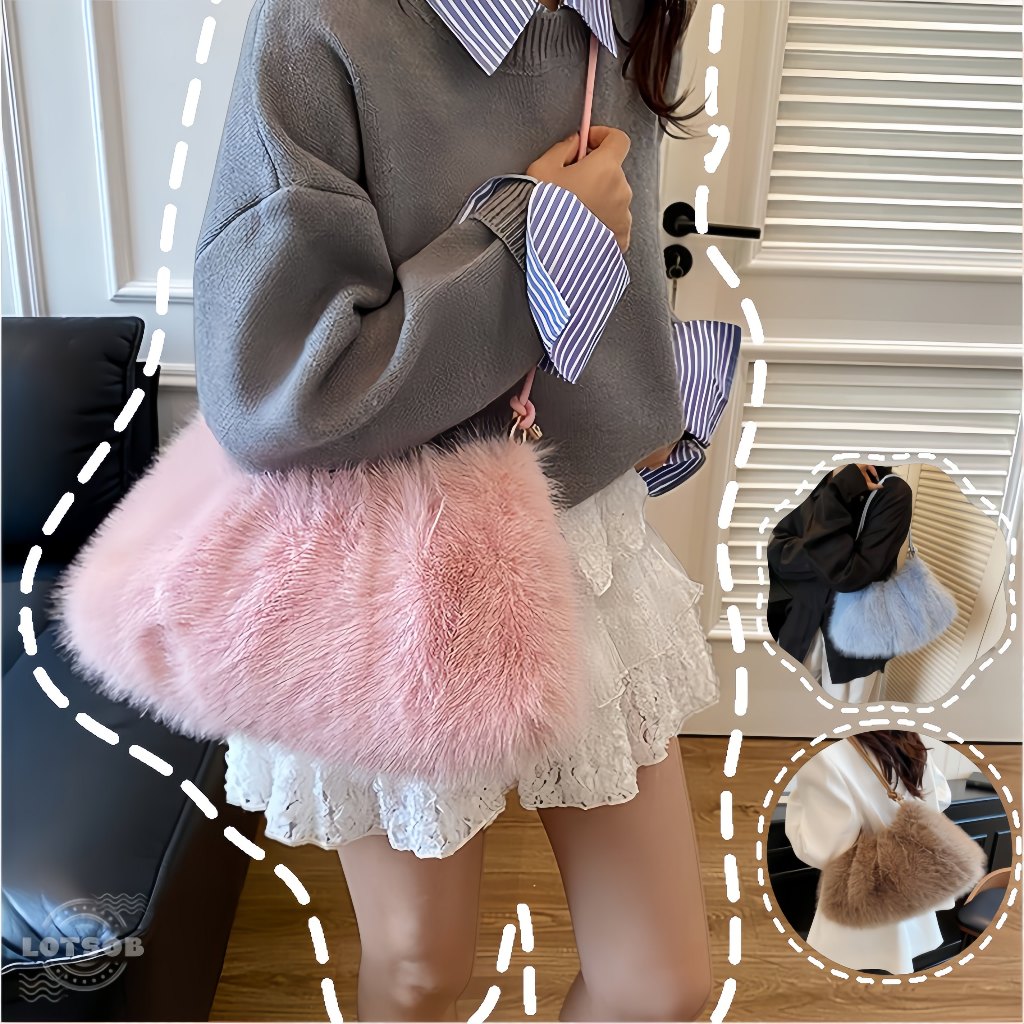 Tas Wanita Fashion Korean Style Tas Bulu Lembut Kualitas Premium Sling Bag Lembut Import Sling Bag &