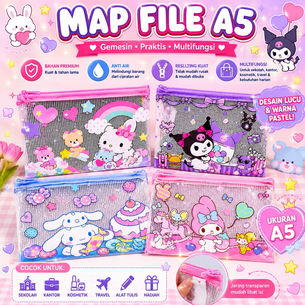 Map File Jaring Mika A5 Karakter Sanlio / Map Dokumen ukuran a5