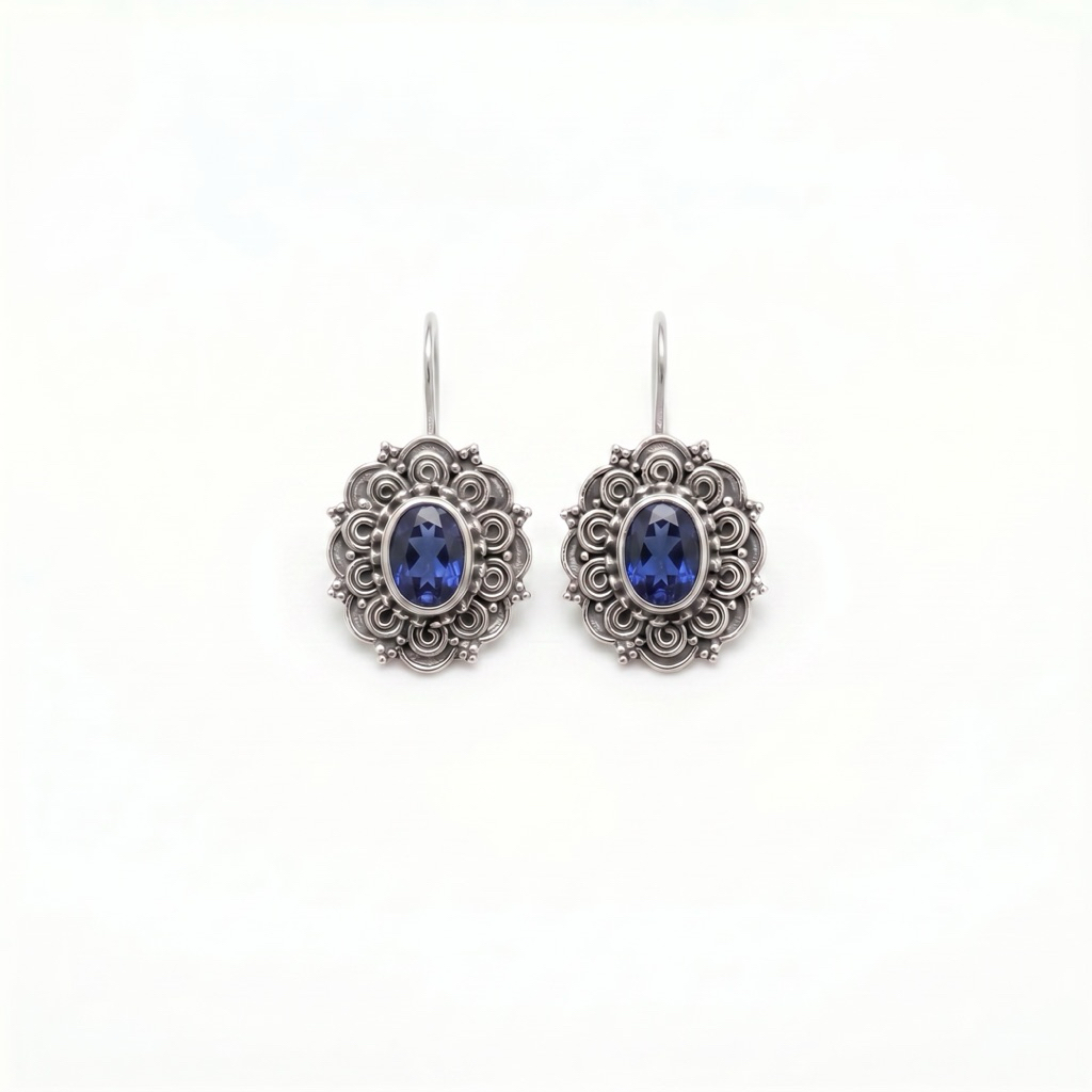 Anting perak 925 dengan permata kyanite | Earring silver 925 with natural kyanite stone | NRAE 064 K
