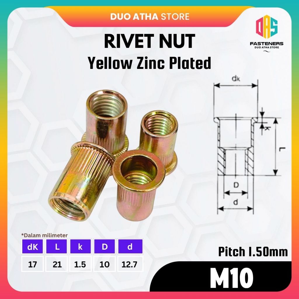Rivet Nut M10 Yellow / Mur Rivet M10 Kuning / Insert Nut M10 / Sert Nut