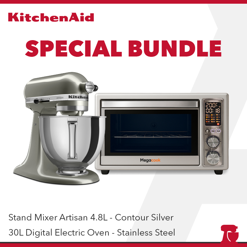 KitchenAid Artisan 4.8 L Stand Mixer Contour Silver- 5KSM150PSNCU + 30L Digital Electric Oven