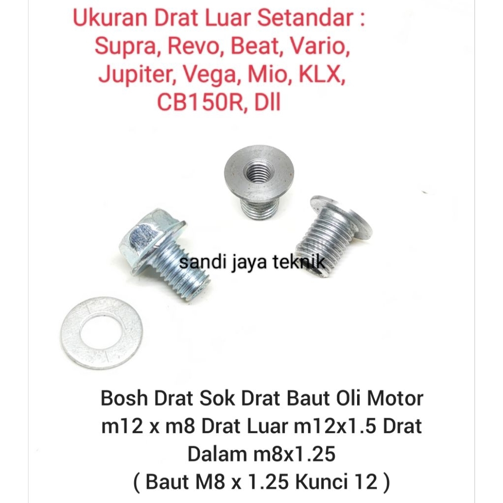 Sok drat set baut 12 sok drat m12xm8 Luar Baut 17 Dalam baut 12