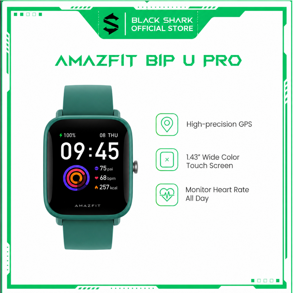 Amazfit Bip U Pro Smartwatch [Second, Free Strap Original & 2x Screen Protectors] | 1.43" Touch Scre