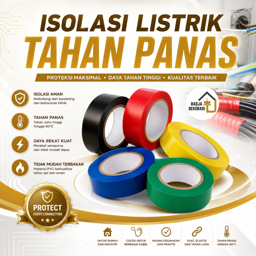 Isolasi Listrik pvc Lentur Daya Rekat Kuat Kabel Perbaikan Instalasi kabel Anti Api Tahan Panas