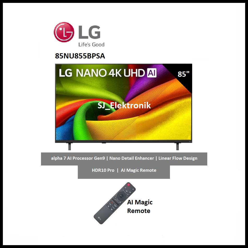 LG 85NU855BPSA Smart TV LG NANO 4K UHD AI | LED TV 85 Inch 85NU855 AI Processor
