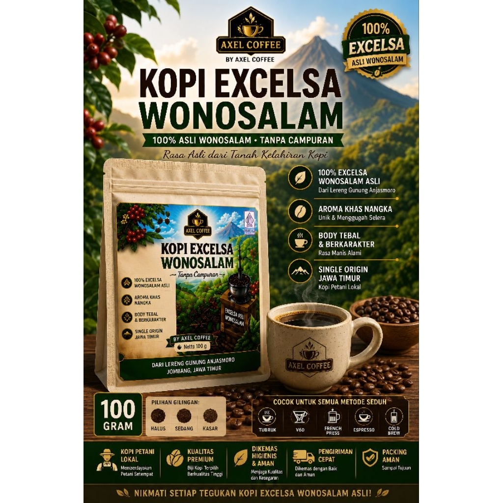 Kopi Excelsa Wonosalam Asli 100gr | Kopi Liberika Nangka Premium | kopi Wonosalam | kopi Wonosalam