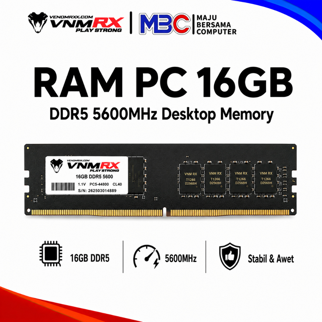 VENOMRX RAM PC DDR5 16GB 5600 ORI GAMING RAM KOMPUTER DDR5 16GB LONGDIMM