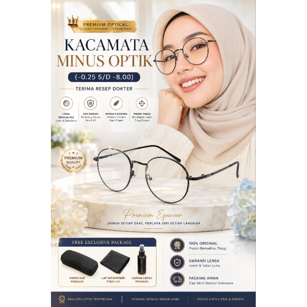 Kacamata Minus Tinggi Tipis Frame Ringan Asli Optik Original Korean / Kacamata Fashion Lensa Minus W