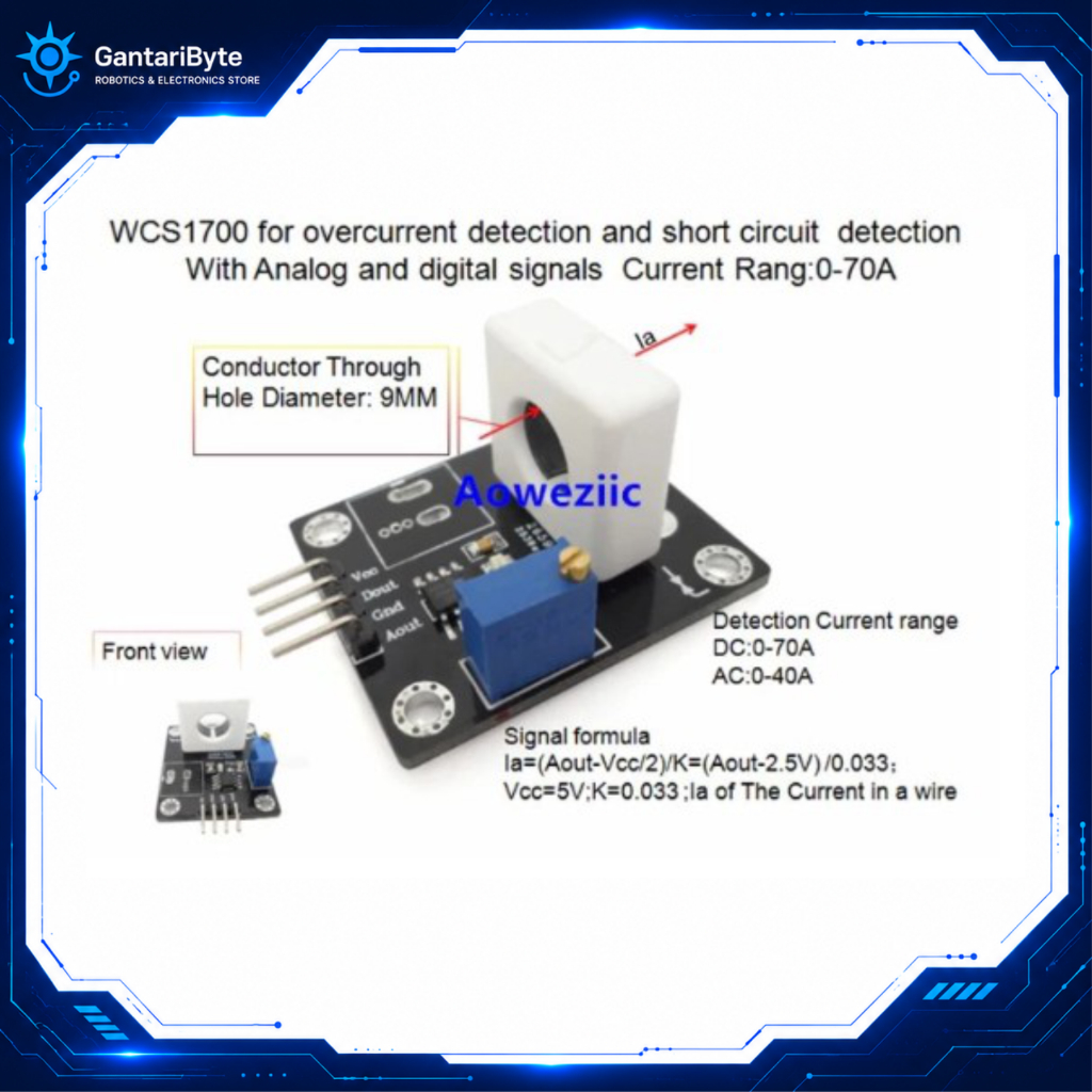Sensor Arus AC DC Hall Current Max 70A Analog & Digital - WCS1700