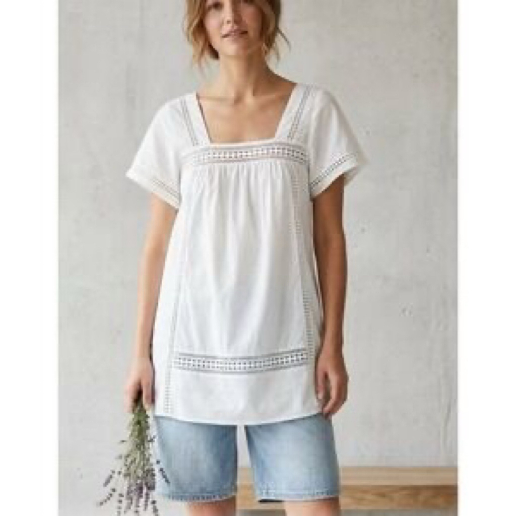 PRELOVED Abercrombie & Fitch White Short Sleeve Square Neck Mini Dress Fashion Wanita
