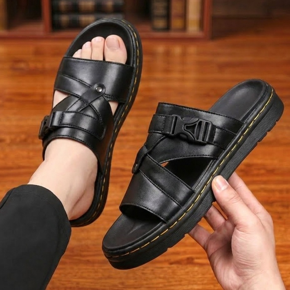 Sandal Slide Hitam Docmart Pria Sendal Slop Sole Empuk Nyaman