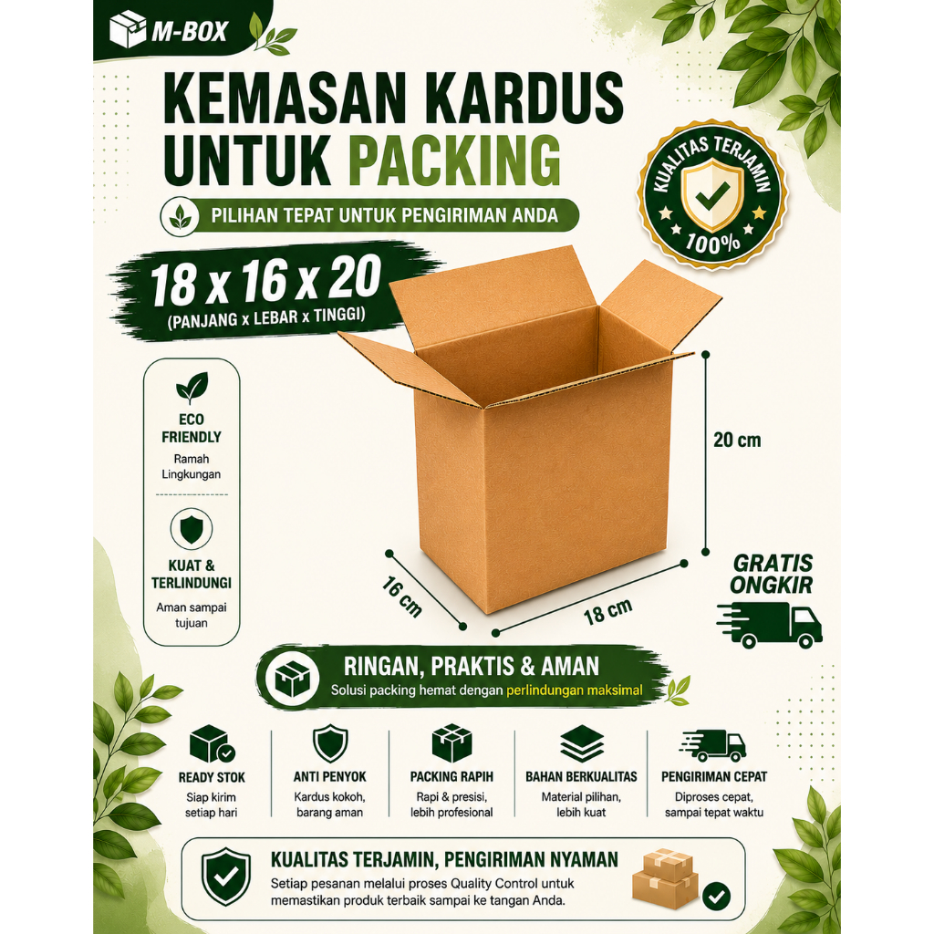Dus Packing Kardus Polos 18x16x20 cm Tebal Kuat untuk Hampers Parcel Skincare Botol Tumbler Online S