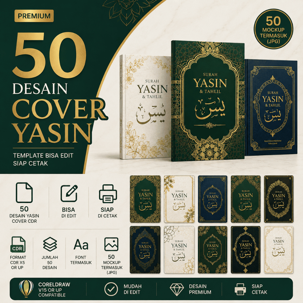 50 Desain Cover Yasin V3 - Template Bisa Edit Siap Cetak Format CDR Coreldraw