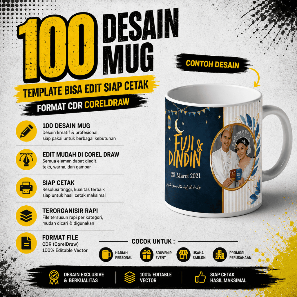 100 Desain Mug - Template Bisa Edit Siap Cetak Format CDR Coreldraw