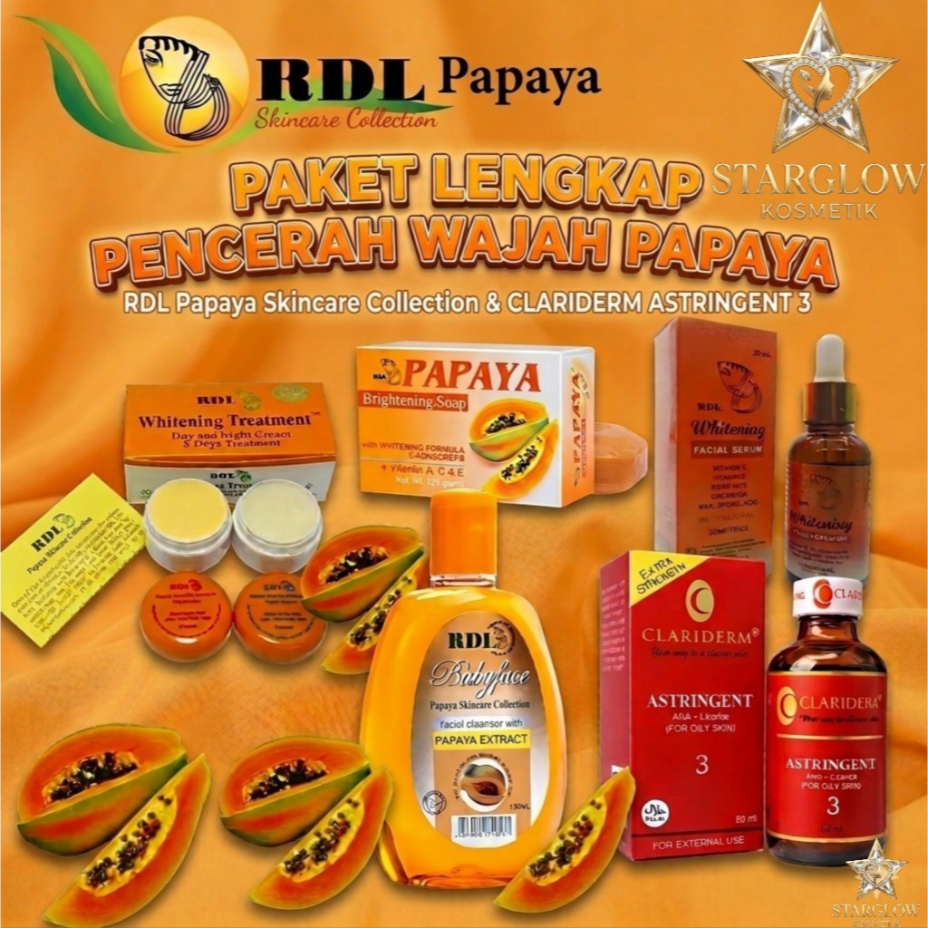 RDL Papaya Paket Lengkap Pencerah Wajah Papaya Skincare Collection & Clariderm Astringent 3 untuk Ku