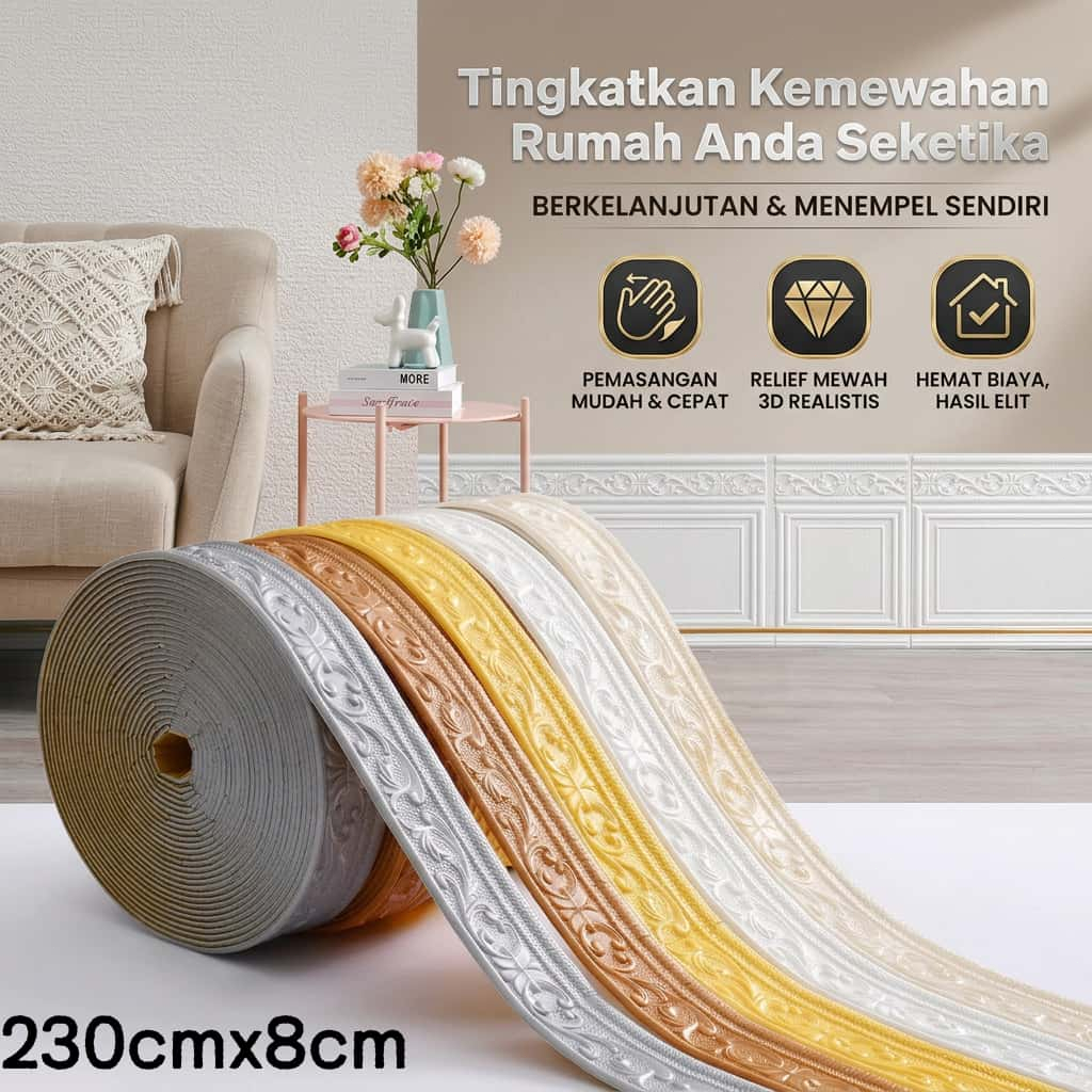 Wall Border List[230CM×8CM]/ Wallborder Foam 3D / Walpaper List Foam Stiker Dinding/ List dinding Ke