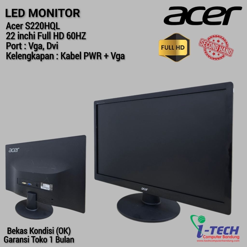 MONITOR LCD | LED 19" 20" 21" 22" 23" 24" ACER HD | FULL HD BEKAS KONDISI NORMAL