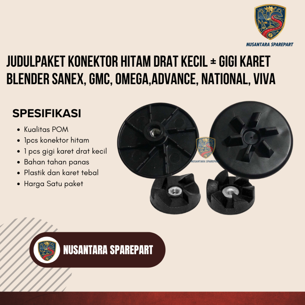 Paket Konektor Hitam Drat Kecil + Gigi Karet Blender Sanex, Gmc, Omega,Advance, National, Viva