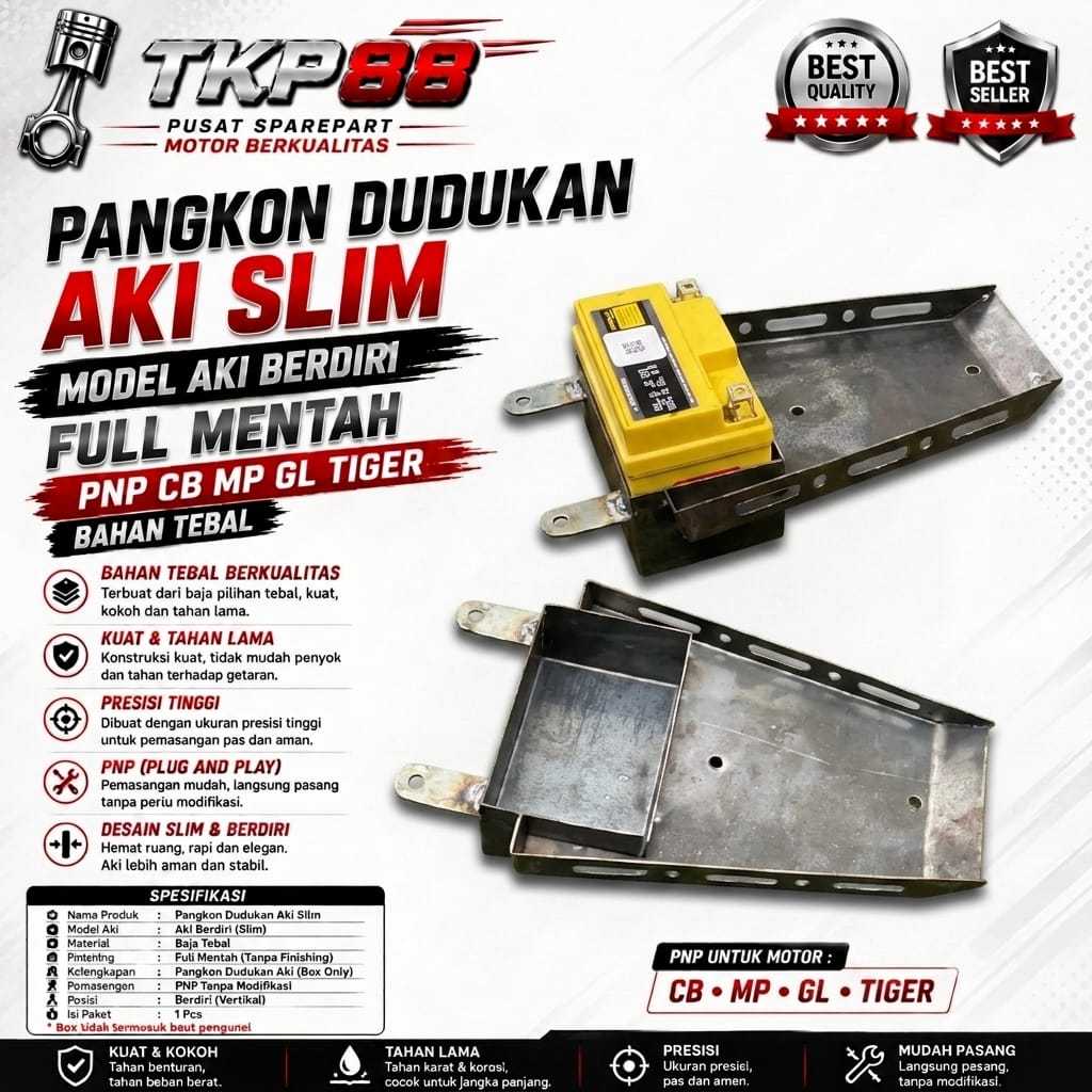 Pangkon Dudukan Box Aki Slim Berdiri Full Mentah Universal PNP CB GL Megapro Tiger Custom TKP88