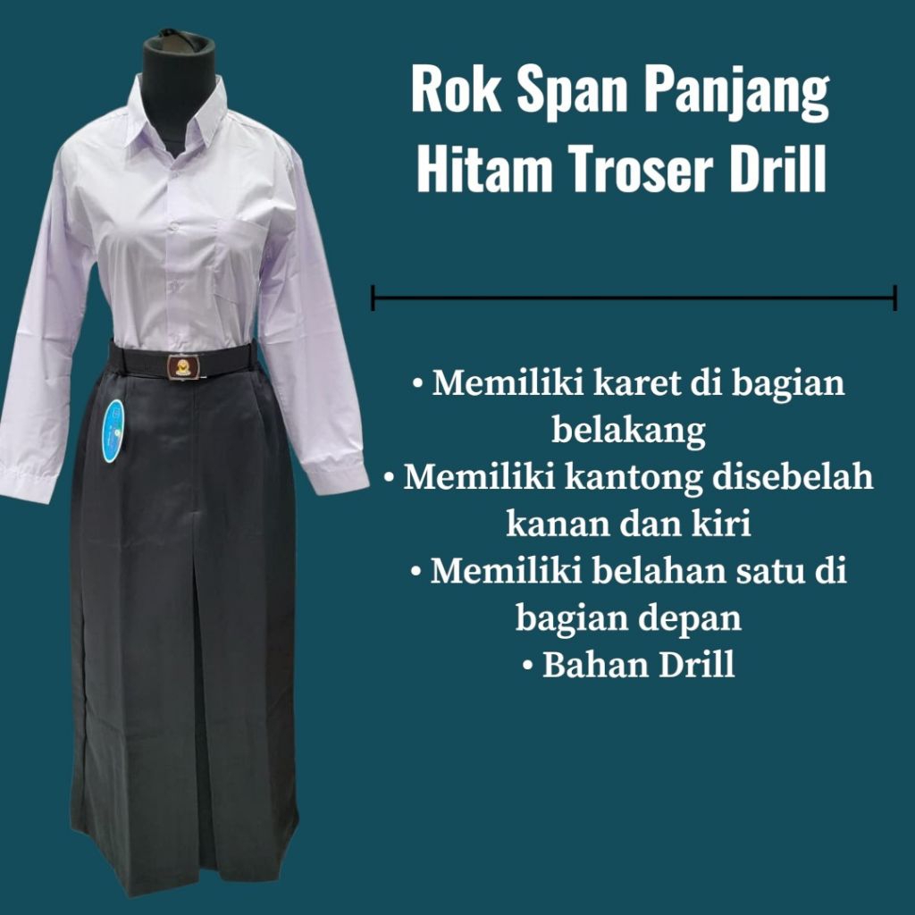 Rok Span Panjang Warna Hitam Bahan Drill atau Bahan Licin