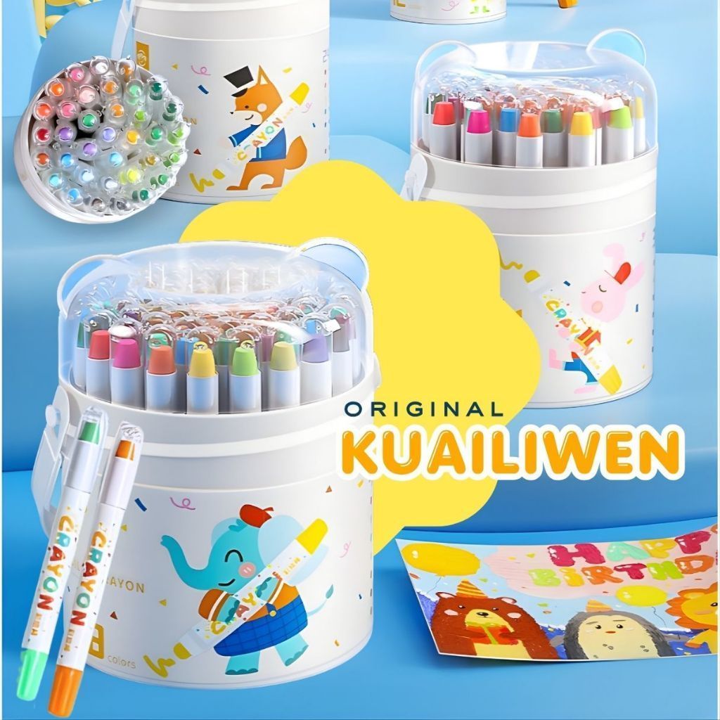 Kuailiwe Set Crayon24/36/48 Warna Putar Silky - Alat Warna Set Anak Aman Dicuci &Tahan Lama untuk An