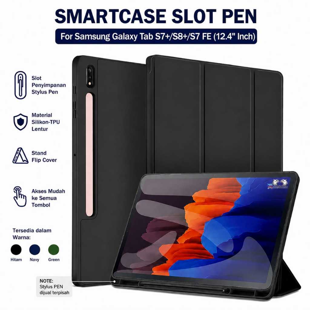 Smartcase Slot pen Samsung Tab S7 Plus/S8 Plus/S7 FE 12.4"inch/ case samsung tab s7 fe  case samsung