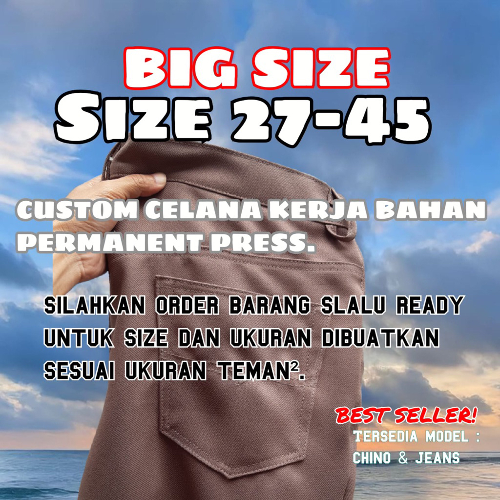CELANA PRIA GABARDINE PERMANENT PRESS CUSTOM CHINO, JEANS