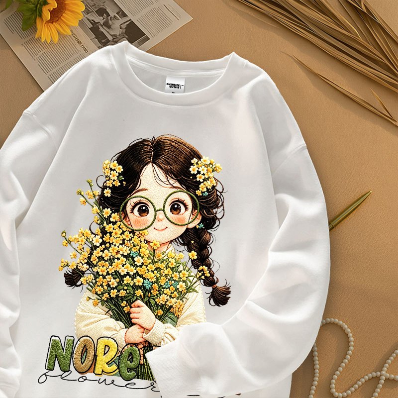Hub Kaos Wanita Oversize Lengan Panjang Manset | Motif Gadis Cute Bunga Daisy | Korean Style | Cotto