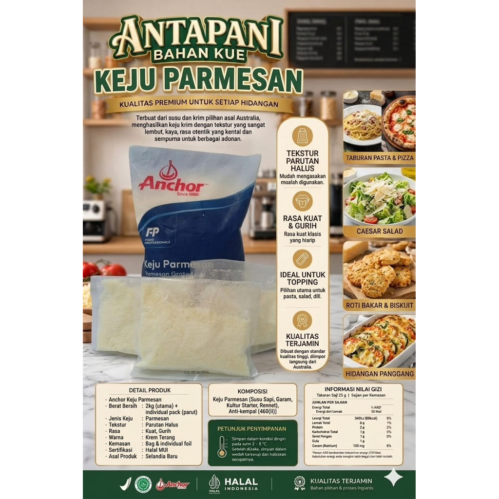 Keju Parmesan Anchor Grated 100gr Parmesan Bubuk Parmesan Cheese