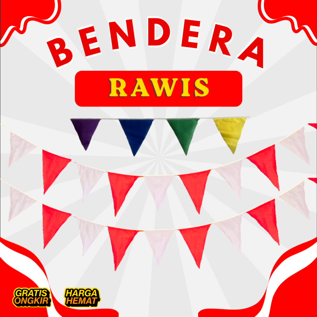 (1pcs) bendera rawis segitiga, dekorasi 17 agustus hari kemerdekaan