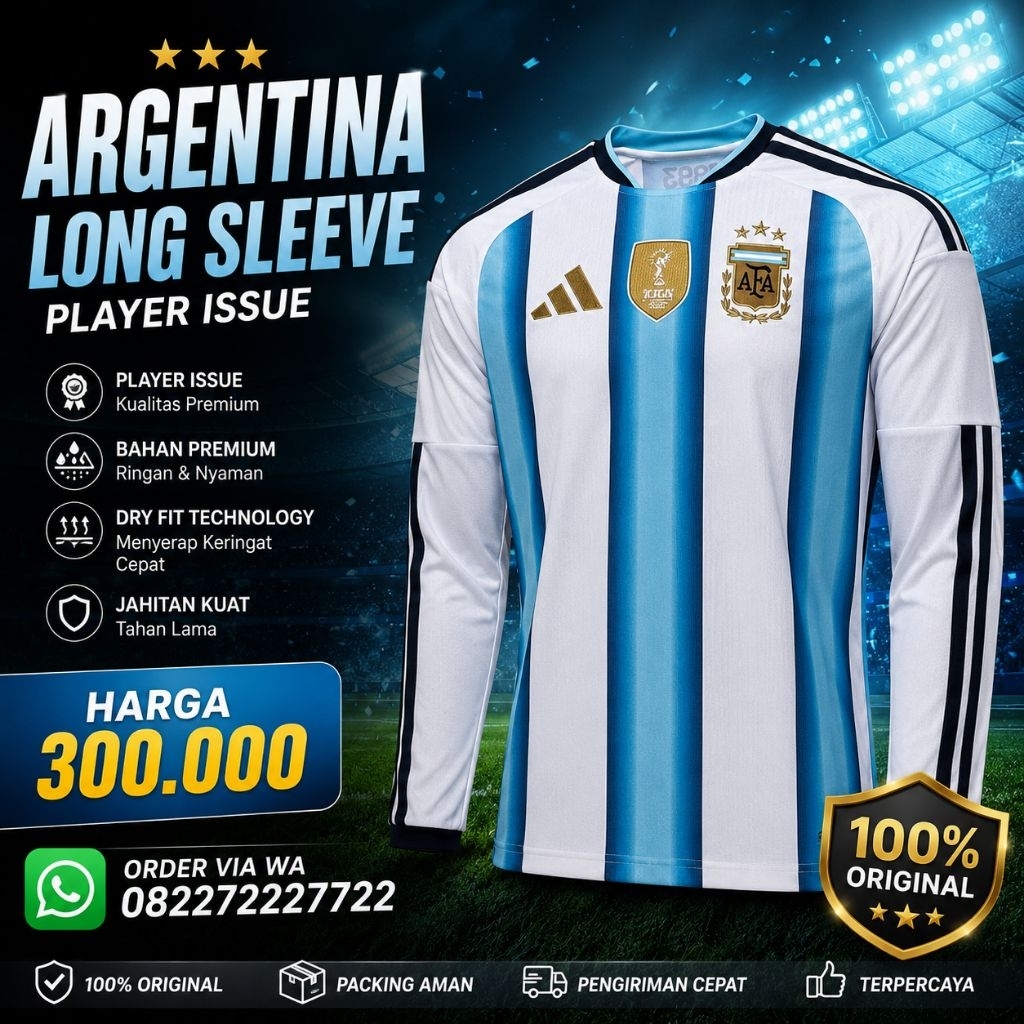 JERSEY ARGENTINA PLAYER ISSUE  LONG SLEVE PANJANG