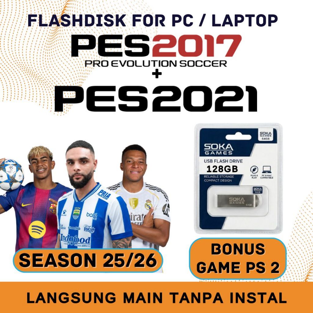 Flashdisk Game PES 2017 dan PES 2021 eFootBall UPDATE PATCH 2025/2026 128GB