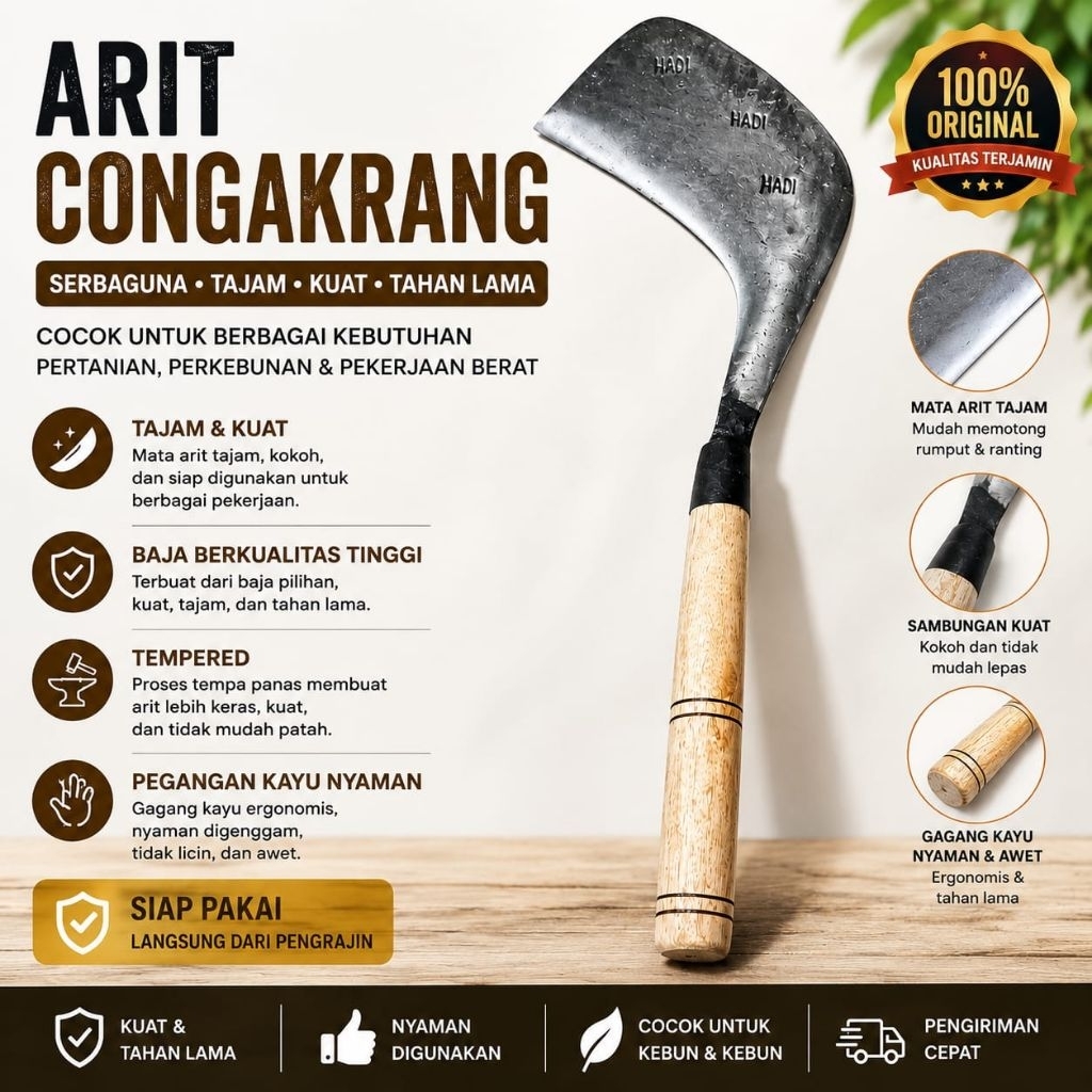 Parang Baja Tempa Super Tajam Asli Pengrajin - Golok Tebas Rumput Semak Kebun dan Pertanian