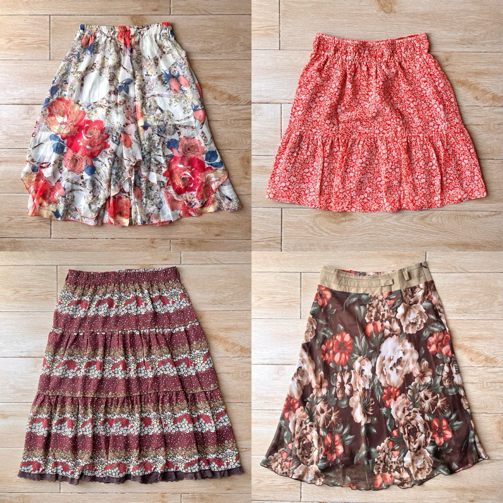 ED49 / Soft Floral Skirts Rok Bunga Umpak Sifon Midi