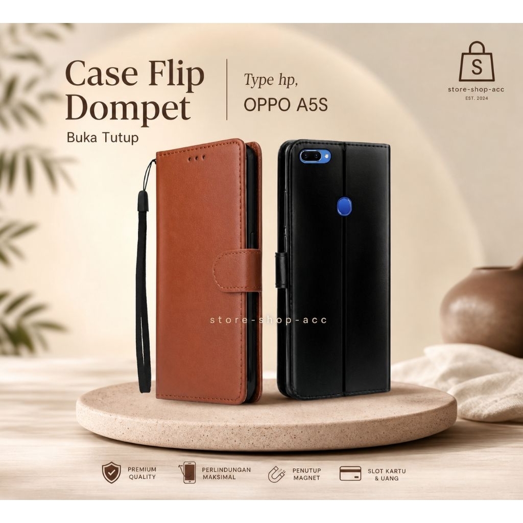 Casing Flip Cover Dompet untuk Oppo A5s
