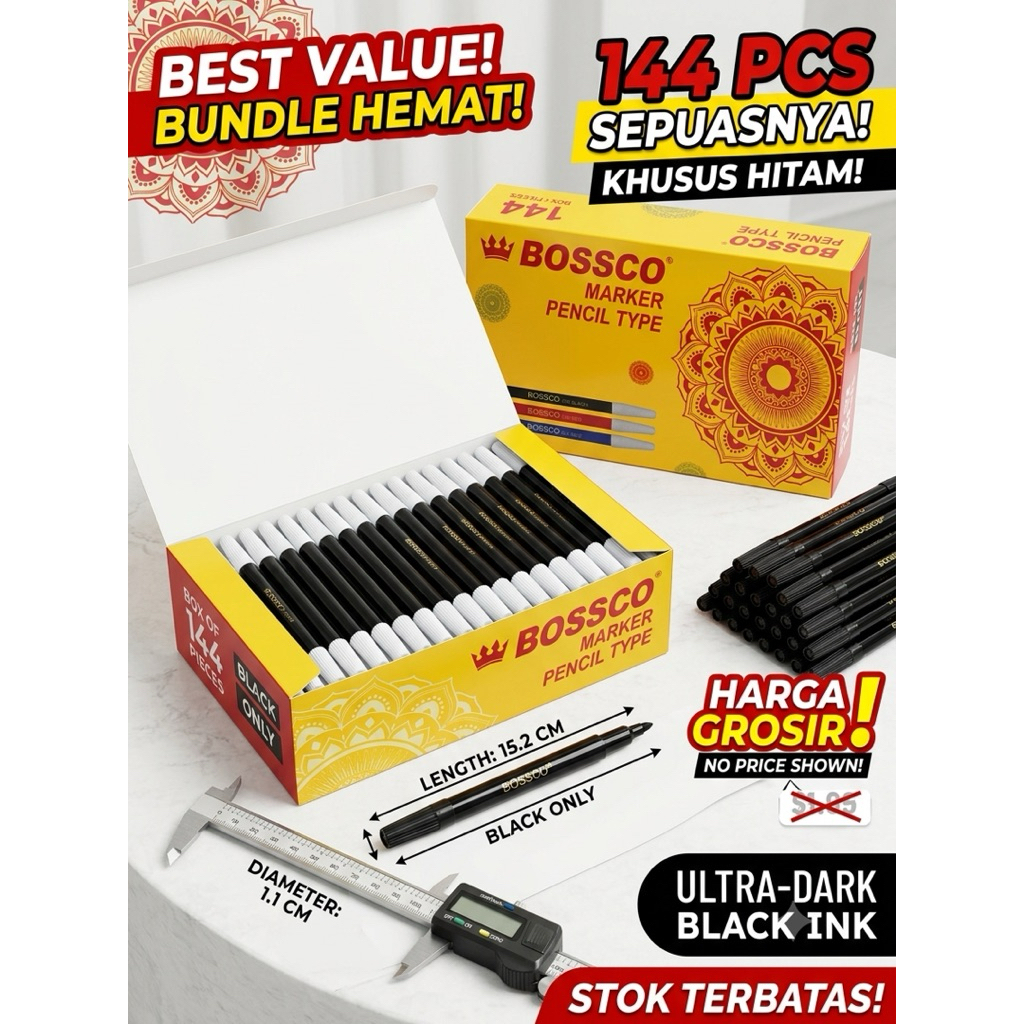 Spidol Pensil BOSSCO Marker Pencil Type Isi 1 Box Grosir ATK Murah