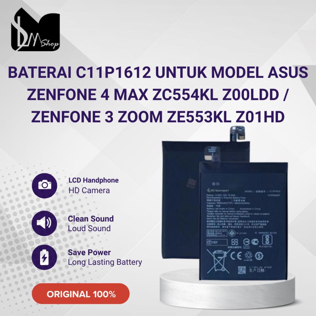 Baterai | Batre | Battery C11P1612 Untuk Model Asus Zenfone 4 Max ZC554KL Z00LDD / Zenfone 3 Zoom ZE
