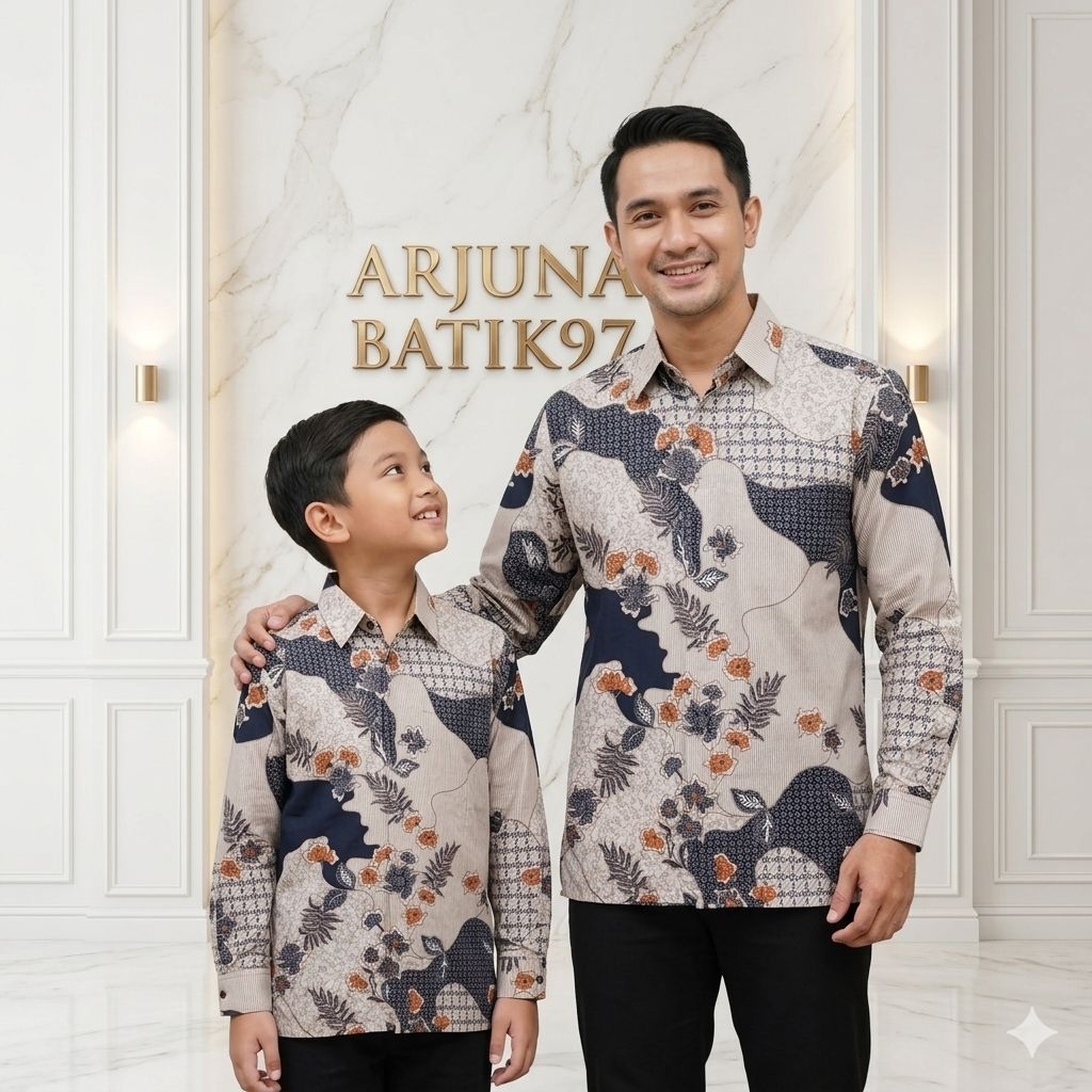 LUXURY CREAM IVORY Batik couple ayah & anak motif Raja Ampat bahan katun premium berlapis furing ero