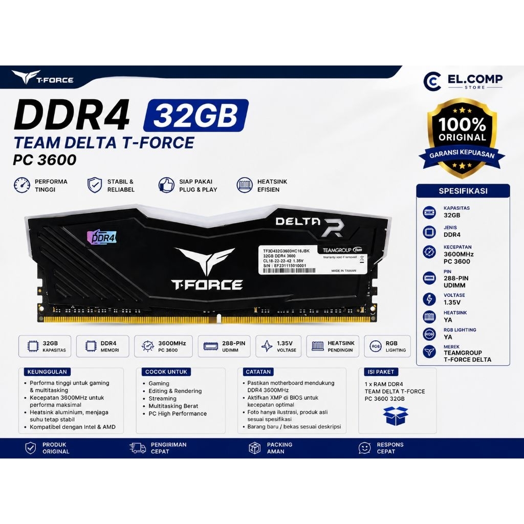 DDR4 32GB TEAM DELTA T-FORCE PC 3600