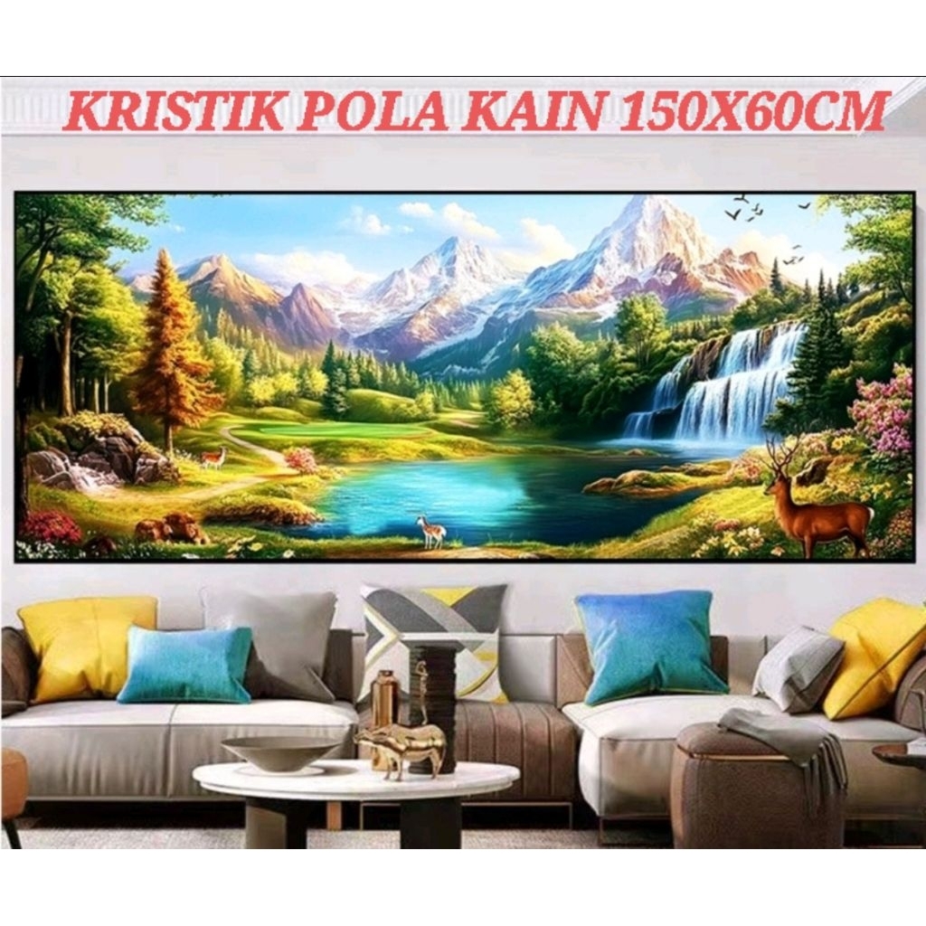 Paket kristik pedesaan rumah pegunungan air terjun pola kain jumbo cross stitch kit 11ct sulam silan