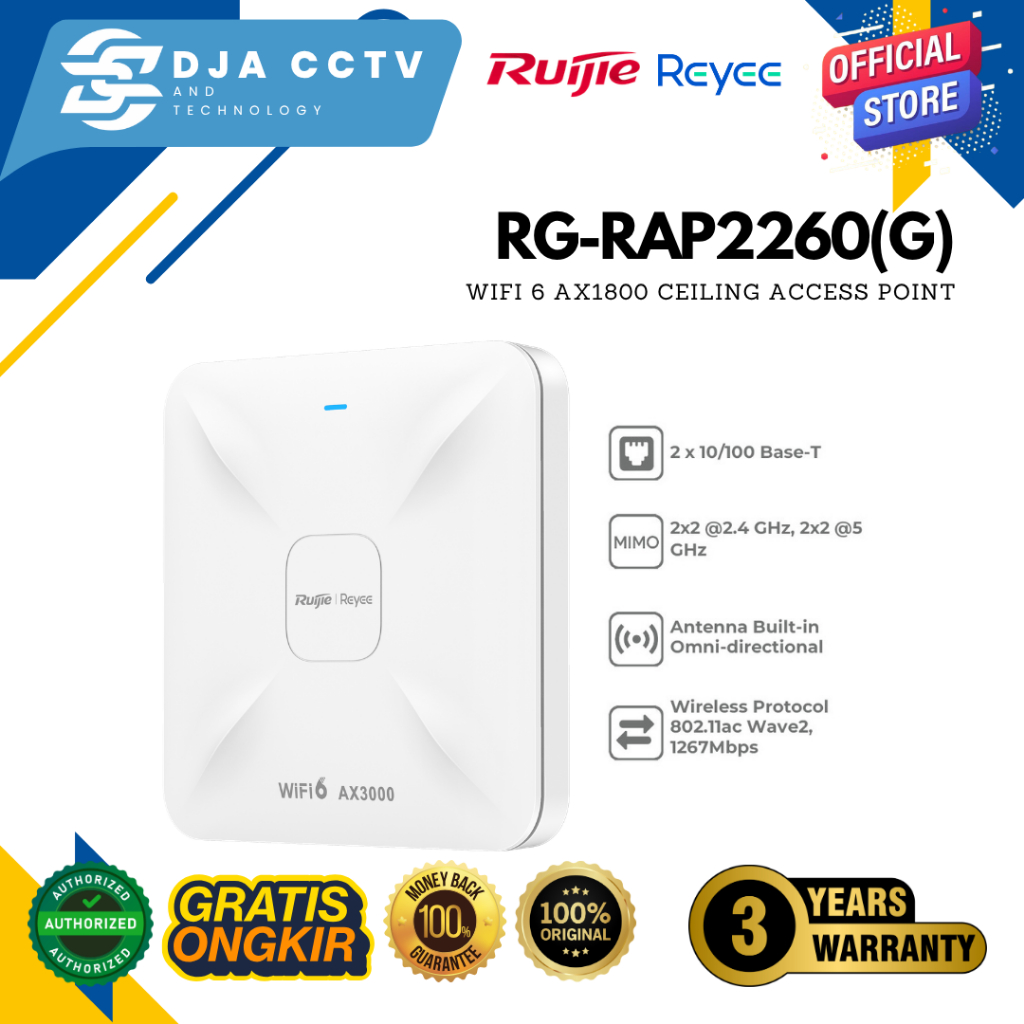 RUIJIE REYEE RG-RAP2260(G) Reyee Wi-Fi 6 AX1800 Ceiling Access Point