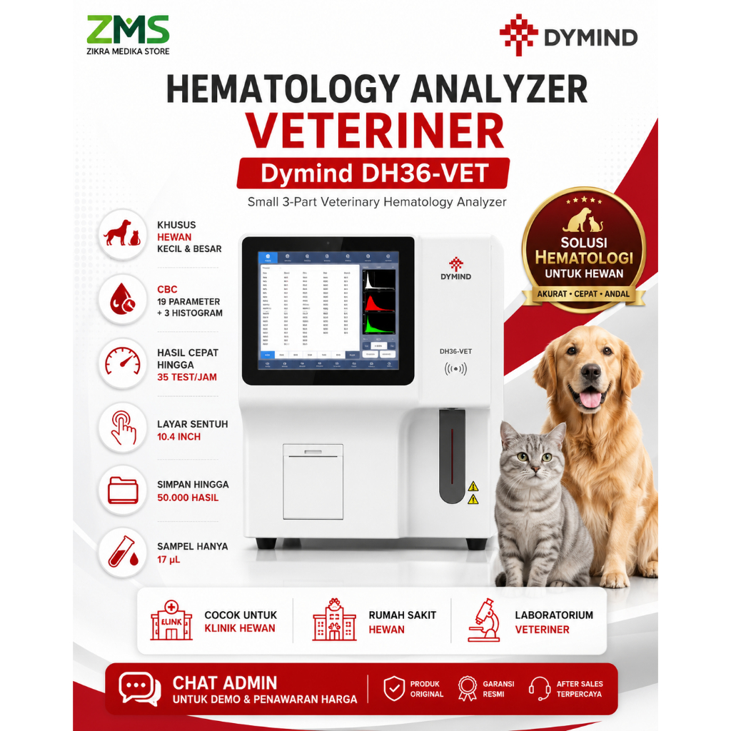 Dymind DH36-VET Veterinary Hematology Analyzer | Alat Hematologi Hewan CBC 19 Parameter | Analyzer D