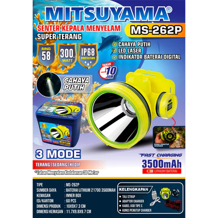 Senter Kepala Selam Mitsuyama New MS-262 P MS-262 K 300 Wat Ring 58 Super Terang waterproof-HOTPLAIN