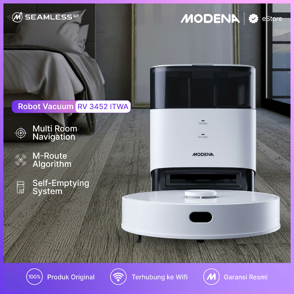 MODENA Seamless Smart Robot Vacuum WiFi LIDAR Auto Empty Dustbin - RV 3452 ITWA