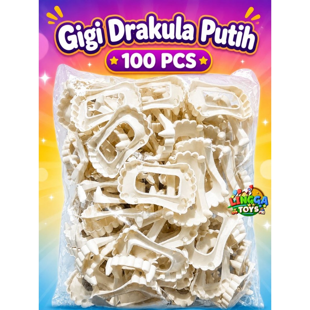 [100 Pcs] Mainan Gigi Putih Gigi Drakula Warna Putih