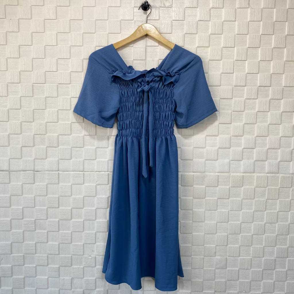 Dress Wanita Kerut Dada / Pakaian Wanita / Dress Casual Lengan Pendek Kerah Kotak / Shabhira16
