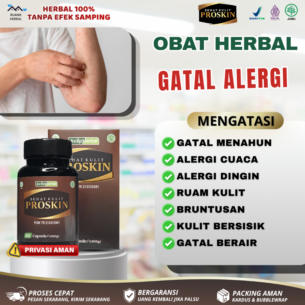 Proskin Obat Herbal Atasi Gatal Alergi, Gatal Menahun, Alergi Semen, Alergi Dingin, Ruam Kulit, Brun